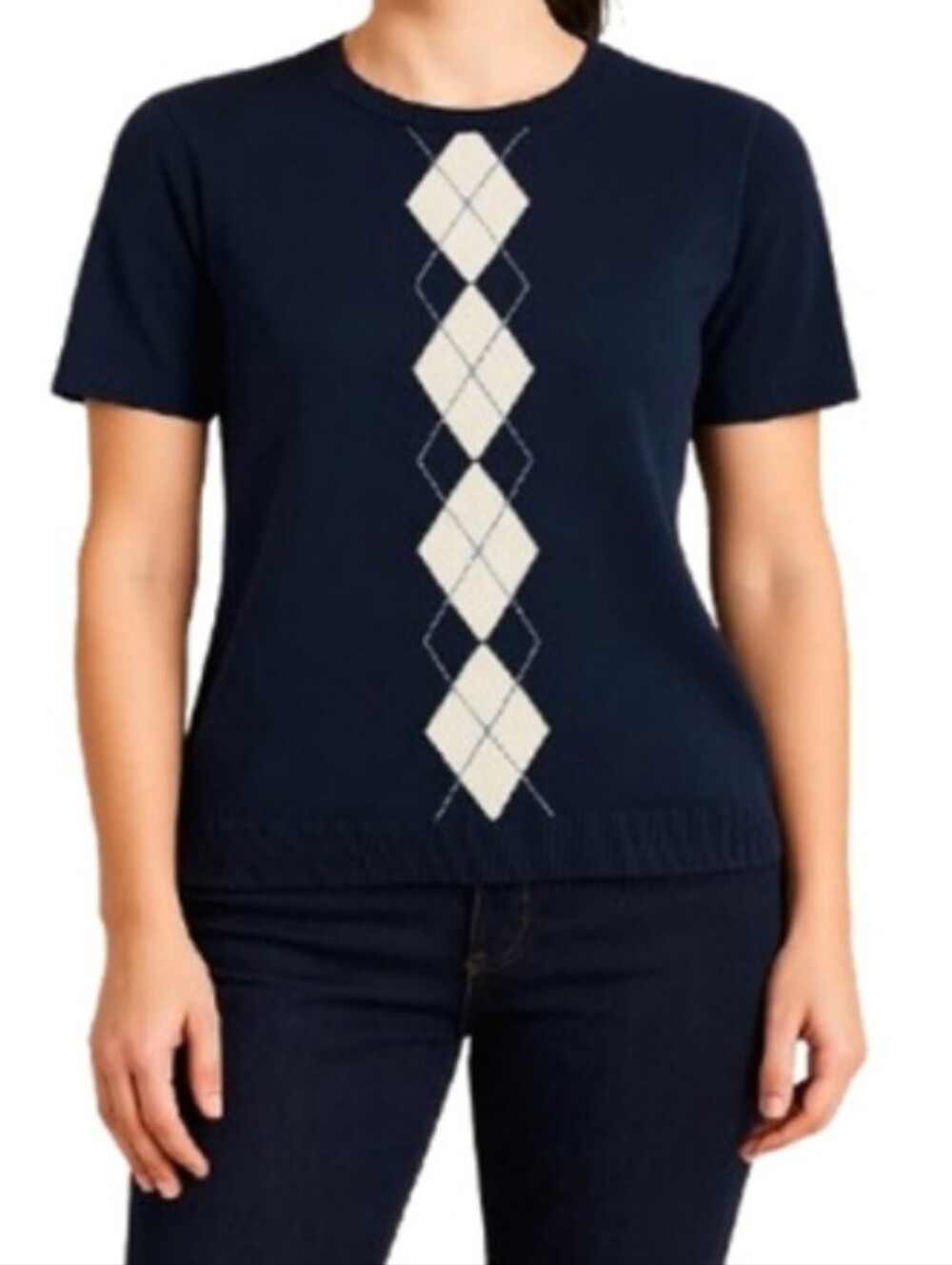 ALFRED DUNNER Navy Blue Academia Preppy Vintage Short Sleeve Crewneck Top Shirt